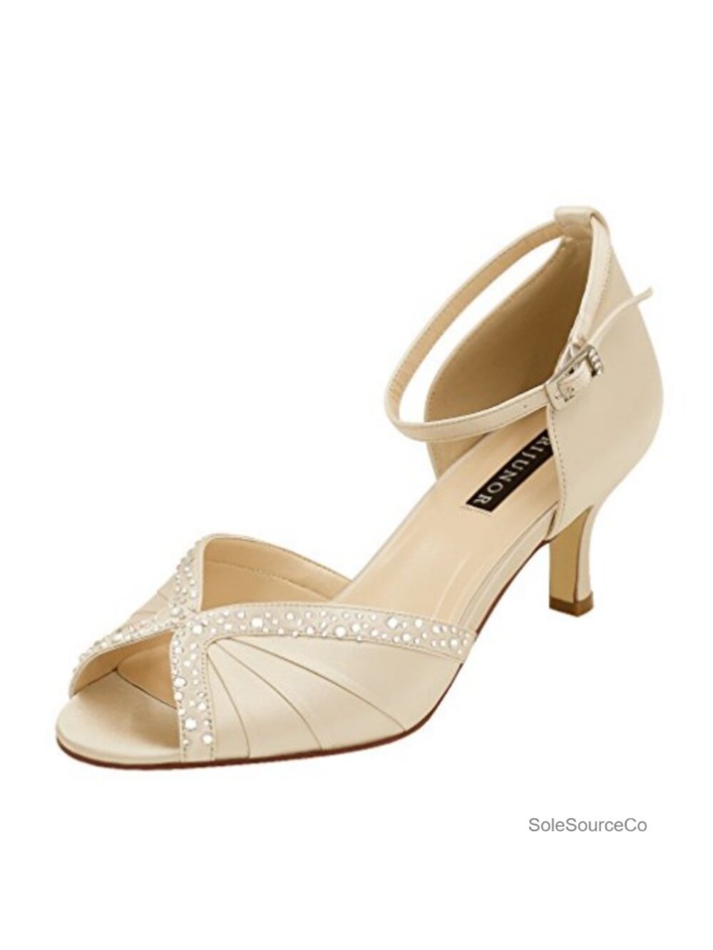 Women's Low Heel Ankle Strap Satin Rhinestone Evening Dress Sandals